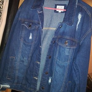 Distressed dark denim jacket by Wax Jeans